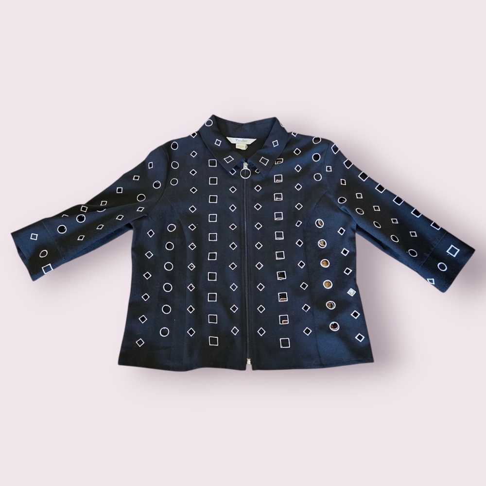 TanJay Petits 10P Geometric Lazer Cut Out Black White Design Zip Jacket